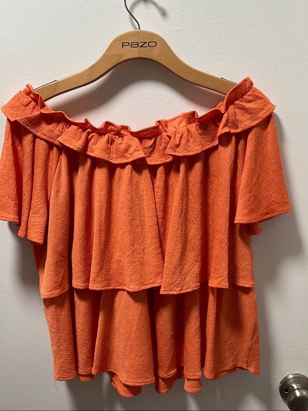 Orange Ruffled Off-Shoulder Top - Picture 3 of 3